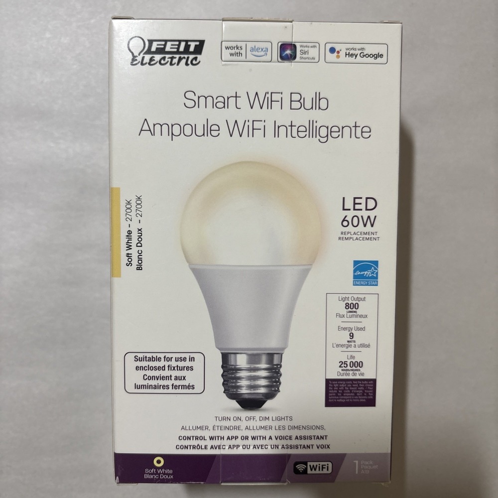 Feit Smart WiFi Bulb LED 60W Replacement Soft White 1pk A19